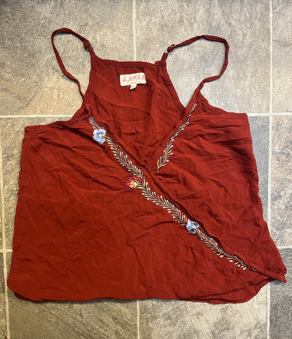 Lakra Wrap Top Womens M/L Rust Floral Embroidered Boho Y2K Festival Cami
